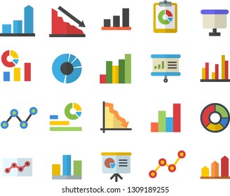 Color flat icon set graphic report flat vector, crisis, chart, statistics, scatter, flipchart, statistic, clircle diagram, point, presentaition board, achievement