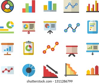 Color flat icon set graphic report flat vector, crisis, statistics, scatter chart, flipchart, statistic, clircle diagram, point, presentaition board, achievement