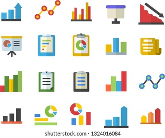 Color flat icon set graphic report flat vector, crisis, chart, statistics, scatter, flipchart, clipboard, statistic, document, presentaition board, achievement