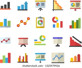 Color flat icon set graphic report flat vector, crisis, chart, statistics, scatter, flipchart, statistic, point diagram, presentaition board, achievement