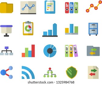 Color flat icon set graphic report flat vector, chart, scatter, flipchart, statistic, clircle diagram, computer file, folder, point, archive, classification, security vector, share, broadcast