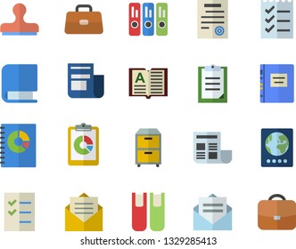 Color flat icon set graphic report flat vector, news, book balance accounting, briefcase, clipboard, document, folder, to do list, archive, contract, textbook, passport fector, stamp, message