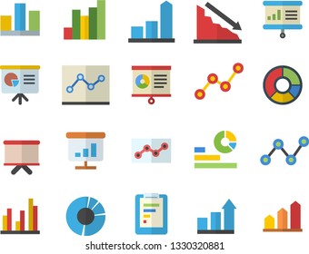 Color flat icon set graphic report flat vector, crisis, chart, statistics, scatter, flipchart, statistic, clircle diagram, point, presentaition board, achievement