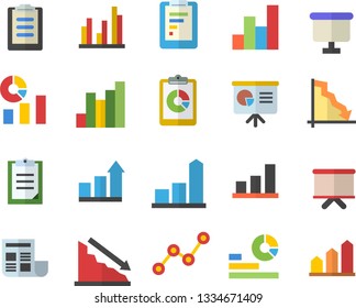 Color flat icon set graphic report flat vector, crisis, chart, statistics, scatter, flipchart, clipboard, statistic, document, presentaition board, achievement