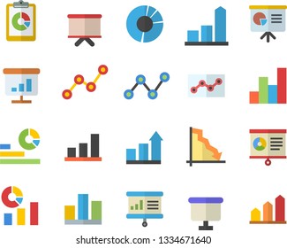 Color flat icon set graphic report flat vector, crisis, chart, statistics, scatter, flipchart, statistic, clircle diagram, point, presentaition board, achievement