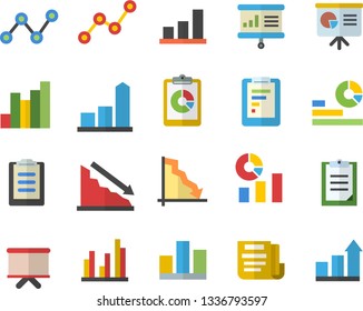 Color flat icon set graphic report flat vector, crisis, chart, statistics, scatter, flipchart, clipboard, statistic, document, presentaition board, achievement