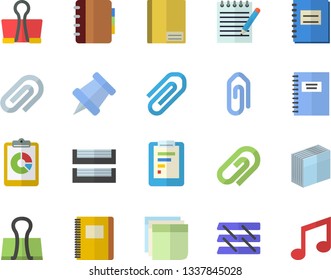Color flat icon set graphic report flat vector, notebook, clip, sticker, paper tray, notepad, pushpin, binder, note