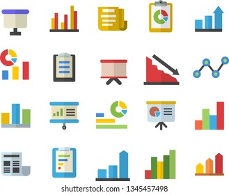 Color flat icon set graphic report flat vector, crisis, chart, statistics, scatter, flipchart, clipboard, statistic, document, presentaition board, achievement