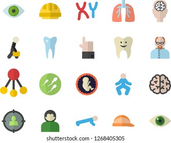Color flat icon set hard hat flat vector, hierarchy, target audience, eye, embryo, chromosomes, sperm, tooth, lungs, businessman, scientist, brain, fector, gymnastics, push up, user, indicate