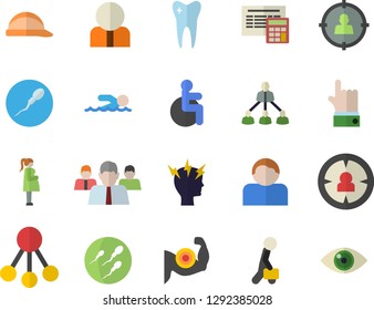 Color flat icon set hard hat flat vector, calculator, hierarchy, person, target audience, team, disabled, headache, gestation, sperm, tooth, businessman, muscles, swimming, user, indicate, eye