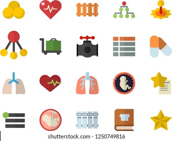Color flat icon set heating batteries vector, flat, cookbook, main pipeline, laser, hierarchy, embryo, lungs, classification, heartbeat, pills, luggage trolley fector, menu, favorites