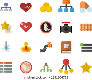 Color flat icon set heating batteries vector, cookbook flat, main pipeline, laser, hierarchy, embryo, classification, heartbeat, pills, menu, favorites