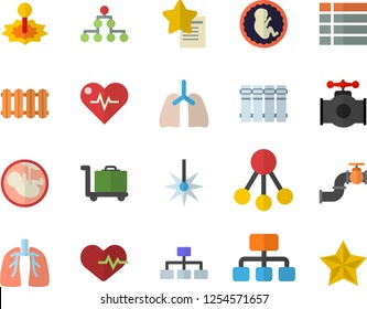 Color flat icon set heating batteries vector, flat, main pipeline, laser, hierarchy, embryo, lungs, classification, heartbeat, luggage trolley fector, menu, favorites