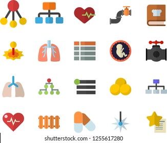 Color flat icon set heating batteries vector, cookbook flat, main pipeline, laser, hierarchy, embryo, lungs, classification, heartbeat, pills, menu, favorites