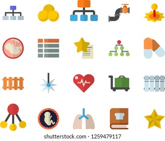 Color flat icon set heating batteries vector, flat, cookbook, main pipeline, laser, hierarchy, embryo, lungs, classification, heartbeat, pills, luggage trolley fector, menu, favorites