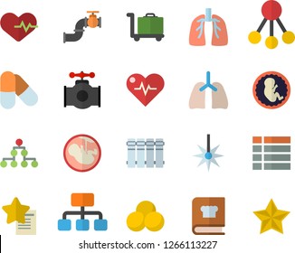 Color flat icon set heating batteries flat vector, cookbook, main pipeline, laser, hierarchy, embryo, lungs, classification, heartbeat, pills, luggage trolley fector, menu, favorites