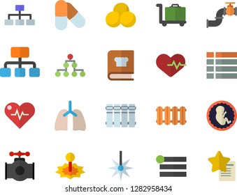 Color flat icon set heating batteries vector, flat, cookbook, main pipeline, laser, hierarchy, embryo, lungs, classification, heartbeat, pills, luggage trolley fector, menu, favorites