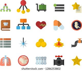 Color flat icon set heating batteries flat vector, cookbook, main pipeline, laser, hierarchy, embryo, lungs, classification, heartbeat, pills, luggage trolley fector, menu, favorites