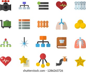 Color flat icon set heating batteries vector, flat, cookbook, main pipeline, laser, hierarchy, lungs, classification, heartbeat, pills, luggage trolley fector, menu, favorites