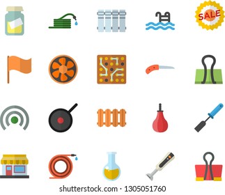 Color Flat Icon Set Heating Batteries Vector, Flat, Teflon, Kitchen Spatula, Blender, Grain Warehouse, Hose, Knife, Ventilation, Flag, Sell Out, Medical Analysis, Electronic Circuit, Sports Pear