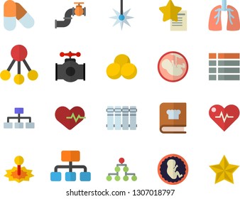Color flat icon set heating batteries flat vector, cookbook, main pipeline, laser, hierarchy, embryo, lungs, classification, heartbeat, pills, menu, favorites