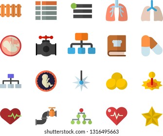 Color flat icon set heating batteries vector, cookbook flat, main pipeline, laser, hierarchy, embryo, lungs, classification, heartbeat, pills, menu, favorites