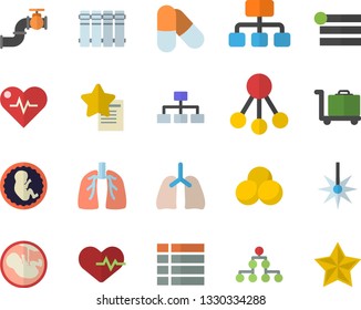 Color flat icon set heating batteries flat vector, main pipeline, laser, hierarchy, embryo, lungs, classification, heartbeat, pills, luggage trolley fector, menu, favorites