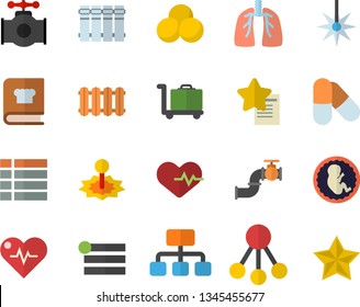Color flat icon set heating batteries vector, flat, cookbook, main pipeline, laser, hierarchy, embryo, lungs, heartbeat, pills, luggage trolley  , menu, favorites