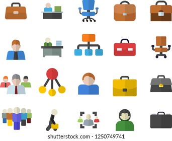 Color flat icon set hierarchy flat vector, case, person, team, briefcase, recruitment, office chair, worker, businessman, user