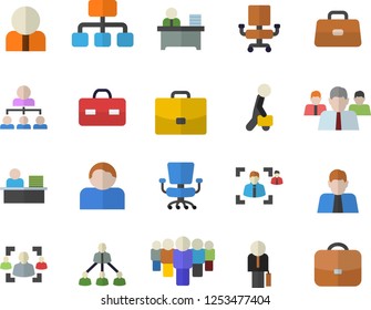 Color flat icon set hierarchy flat vector, case, person, team, briefcase, recruitment, office chair, worker, businessman, user