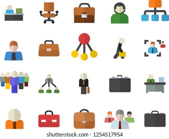 Color flat icon set hierarchy flat vector, case, person, team, briefcase, recruitment, office chair, worker, businessman, user