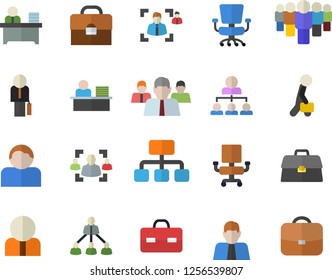 Color flat icon set hierarchy flat vector, person, team, briefcase, recruitment, office chair, worker, businessman, user