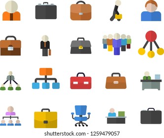 Color flat icon set hierarchy flat vector, case, person, team, briefcase, office chair, worker, businessman, user