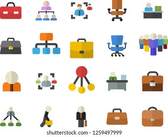 Color flat icon set hierarchy flat vector, case, person, team, briefcase, recruitment, office chair, worker, businessman