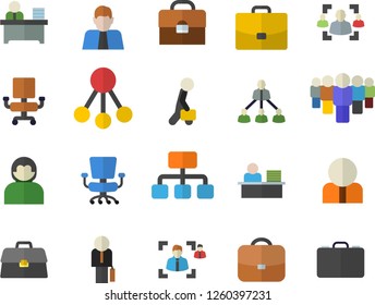Color flat icon set hierarchy flat vector, case, person, team, briefcase, recruitment, office chair, worker, businessman, user