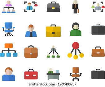 Color flat icon set hierarchy flat vector, case, person, briefcase, recruitment, office chair, worker, businessman, user