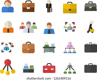 Color flat icon set hierarchy flat vector, case, person, team, briefcase, recruitment, office worker, businessman, user