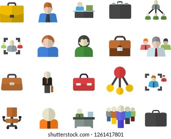 Color flat icon set hierarchy flat vector, case, person, team, briefcase, recruitment, office chair, worker, businessman, user