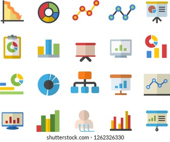 Color flat icon set hierarchy flat vector, graphic report, crisis, chart, statistics, scatter, flipchart, diagnostics, computer, statistic, clircle diagram, point, presentaition board
