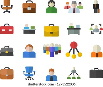 Color flat icon set hierarchy flat vector, case, person, team, briefcase, recruitment, office chair, worker, businessman, user