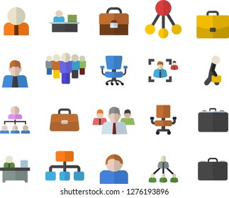 Color flat icon set hierarchy flat vector, case, person, team, briefcase, recruitment, office chair, worker, businessman, user