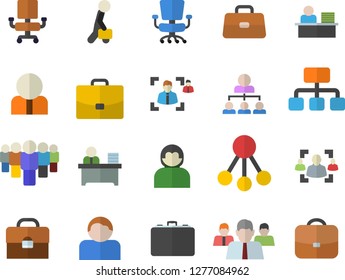 Color flat icon set hierarchy flat vector, case, person, team, briefcase, recruitment, office chair, worker, businessman, user