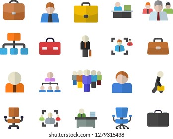 Color flat icon set hierarchy flat vector, case, person, team, briefcase, recruitment, office chair, worker, businessman, user