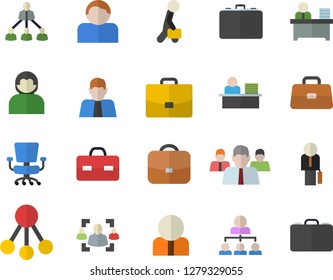 Color flat icon set hierarchy flat vector, case, person, team, briefcase, recruitment, office chair, worker, businessman, user