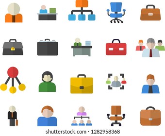 Color flat icon set hierarchy flat vector, case, person, team, briefcase, recruitment, office chair, worker, businessman, user