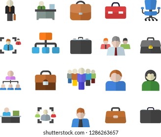 Color flat icon set hierarchy flat vector, case, person, team, briefcase, recruitment, office chair, worker, businessman, user