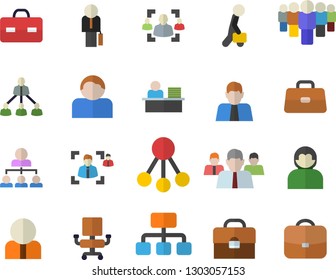 Color flat icon set hierarchy flat vector, person, team, briefcase, recruitment, office chair, worker, businessman, user