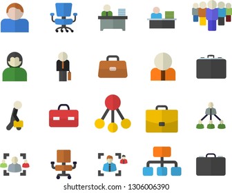 Color flat icon set hierarchy flat vector, case, person, team, briefcase, recruitment, office chair, worker, businessman, user