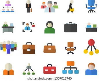 Color flat icon set hierarchy flat vector, case, person, team, briefcase, recruitment, office chair, worker, businessman, user