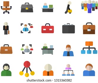 Color flat icon set hierarchy flat vector, case, person, team, briefcase, recruitment, office chair, worker, businessman, user
